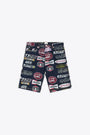 Dark blue denim shorts with multi-logo print - Allover Print Shorts 