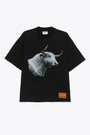 T-shirt nera in cotone con stampa fotografica - Toro T-shirt 