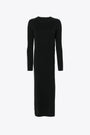 Black cotton and wool dress with maxi side slit 