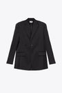 Black wool tailored blazer with open back and lining detail 