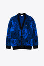 Cardigan jacquard blu con motivo floreale 