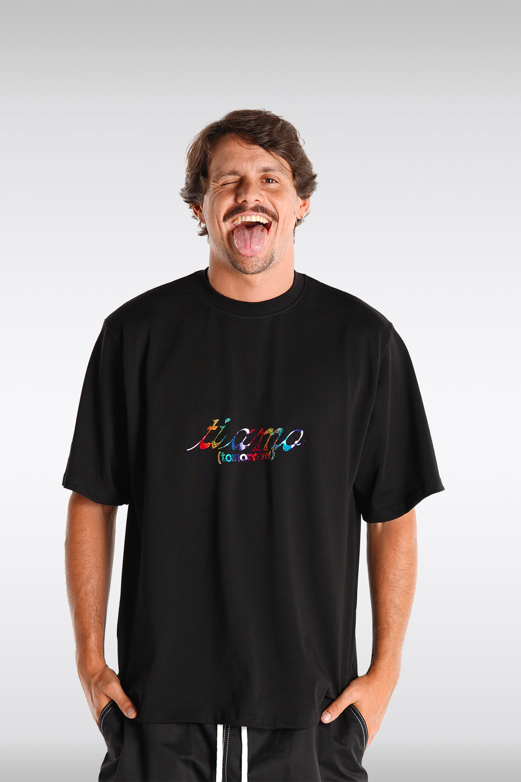 alt-image__Black-cotton-t-shirt-with-multicolour-slogan-print