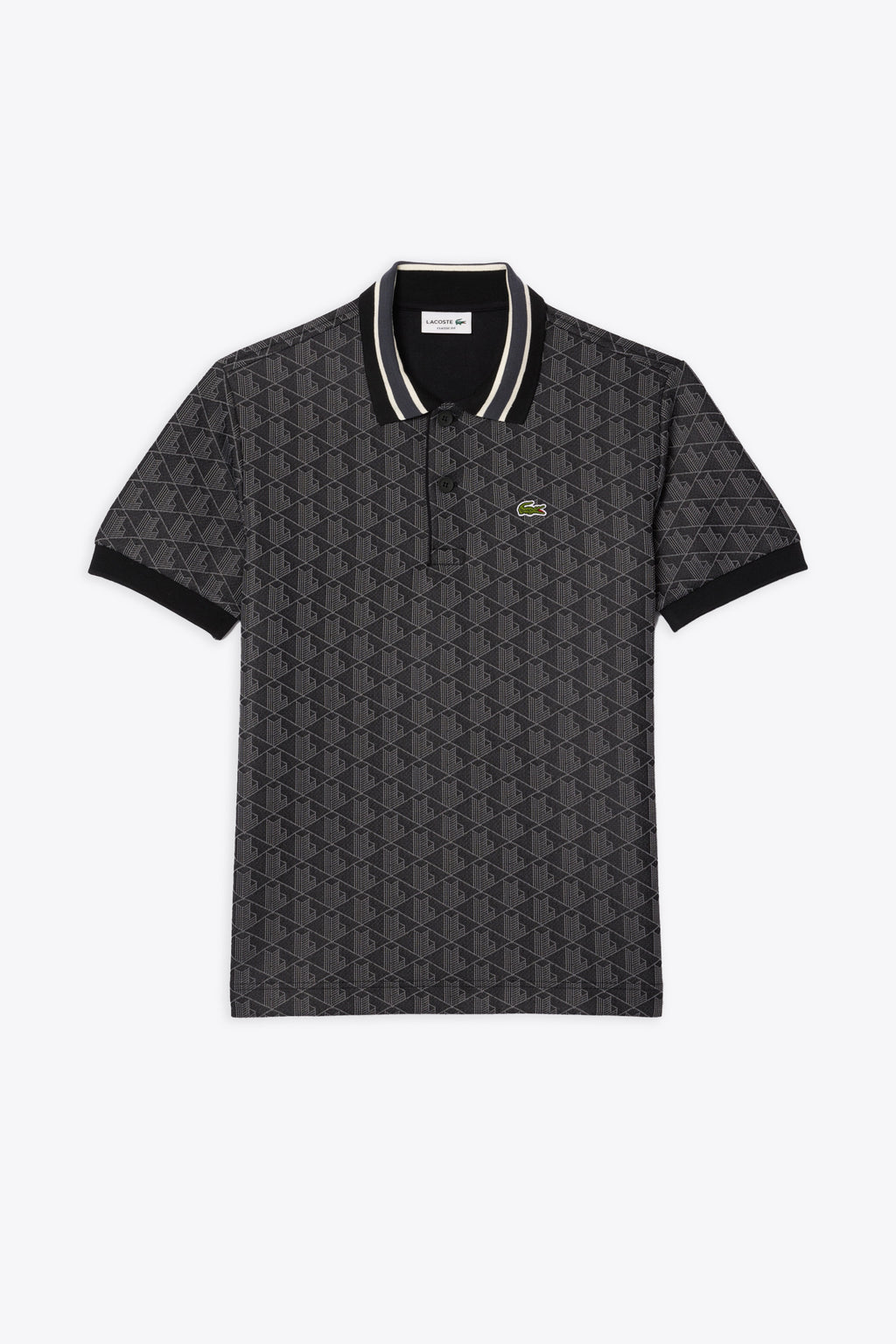 alt-image__Polo-nera-con-motivo-jacquard-e-maniche-corte