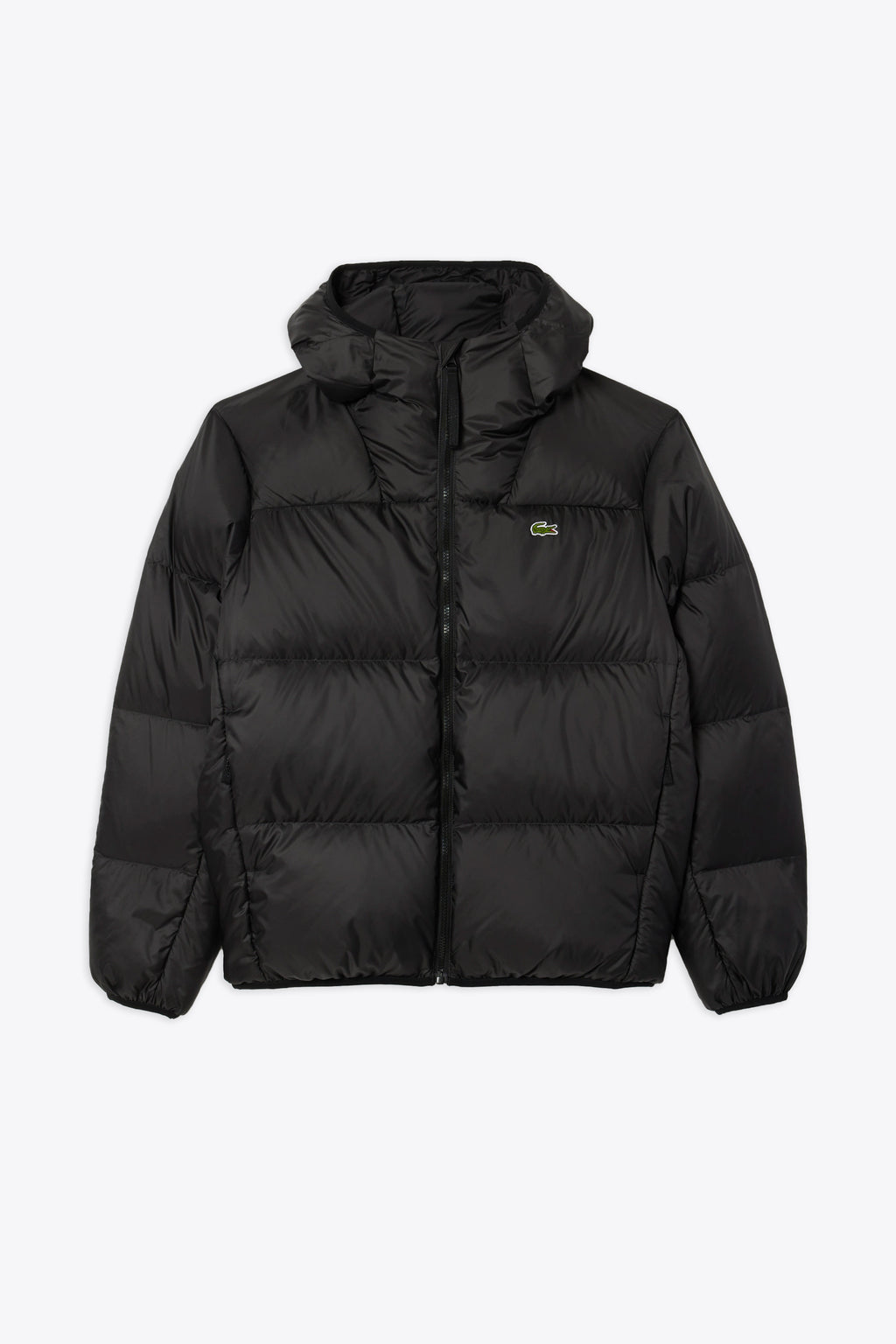 LACOSTE Black nylon hooded puffer jacket Strikestore