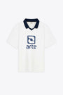 T-shirt bianca in acetato con colletto blu e stampa frontale - A Print T-shirt 