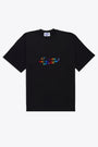 T-shirt nera con slogan multicolor stampato al petto 