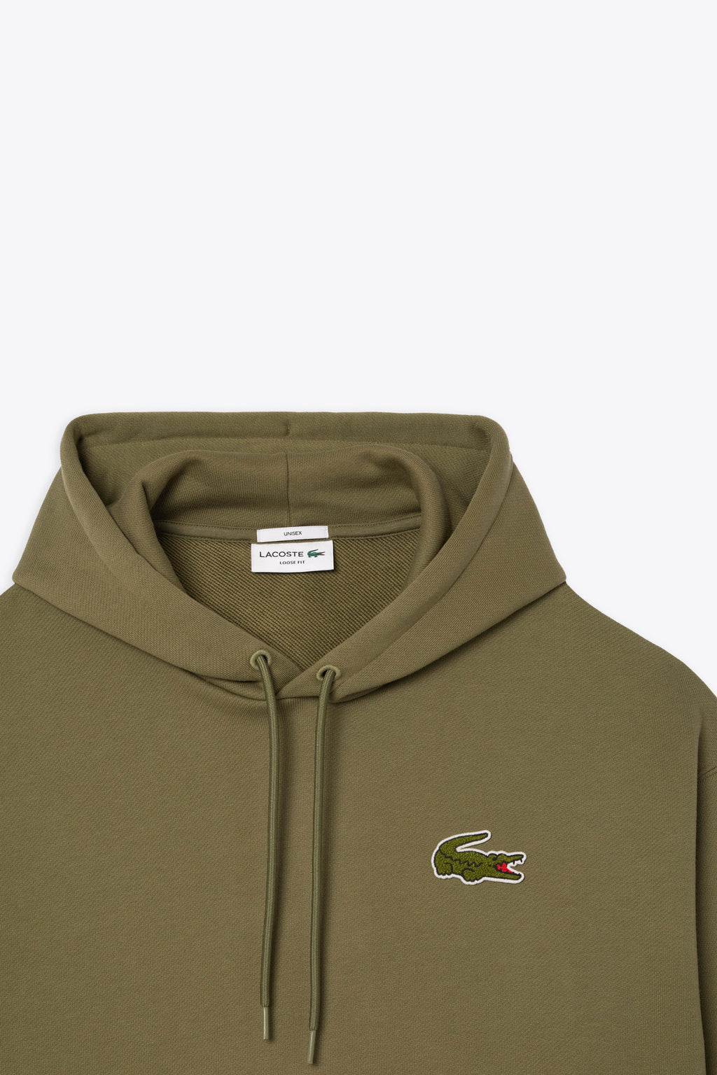 LACOSTE Olive green cotton hoodie with chest logo embroidery Strikestore