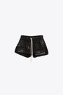 Shorts neri in denim cerato con elastico in vita - Fog Boxers 