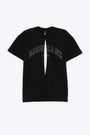 Black cotton t-shirt with front logo and duplex split detail 