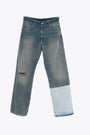 Sandblasted blue color-block jeans 