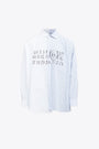 Blue and white striped asymmetric shirt with front logo print 