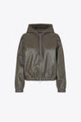 Felpa con cappuccio e zip in pelle riciclata verde militare - Savan Zip Hoodie 