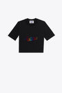 Black cotton cropped t-shirt with multicolour slogan print 