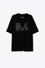 Black cotton oversized t-shirt with front logo print 