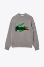 Grey wool sweater with stylised embroidered logo 