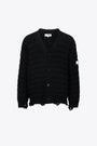 Black horizontal rib cardigan with ripped hems 