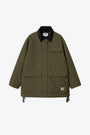 Military green nylon short coat with corduroy collar - Clarton Coat 