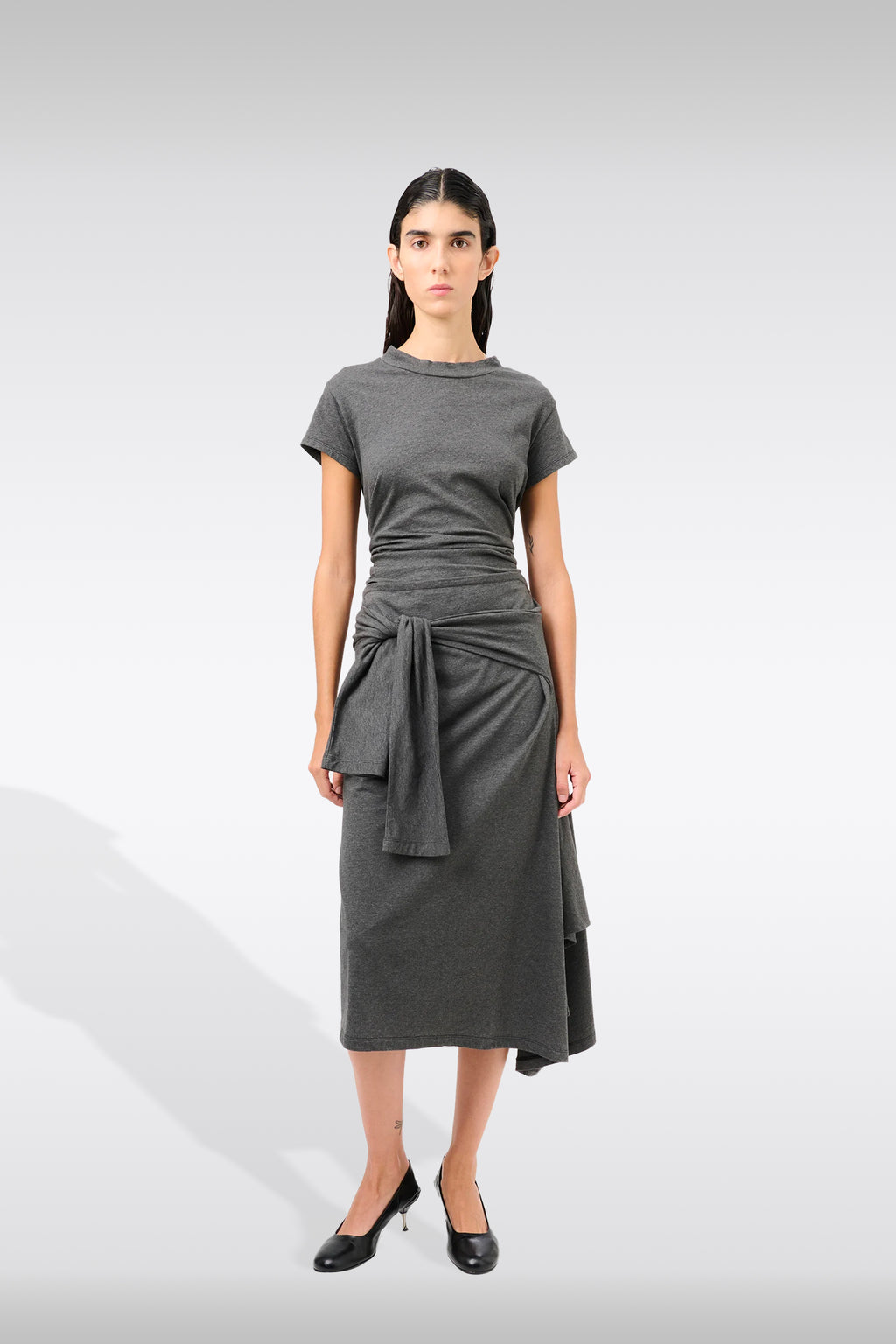 alt-image__Gonna-in-jersey-grigio-scuro-melange-con-maniche-in-vita---Sash-Skirt