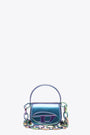 Borsa mini in ecopelle iridescente blu con logo Oval D - 1 DR XS Crossbody Bag 