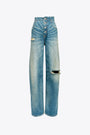 Light blue distressed denim 5 pocket jeans with high waist 