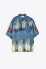 Indigo blue viscose short sleeves shirt with abstract print - Eric Denver Sudoku  