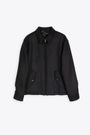 Black wool boxy jacket with zip 