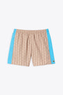 Beige nylon swim shorts with geometric pattern and side bands 