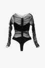 Body in tulle nero con maniche lunghe - Fully Gathered Tulle Bodysuit 