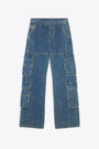 Pantalone cargo in denim blu con effetto bouclè - D Sire Cargo S2 