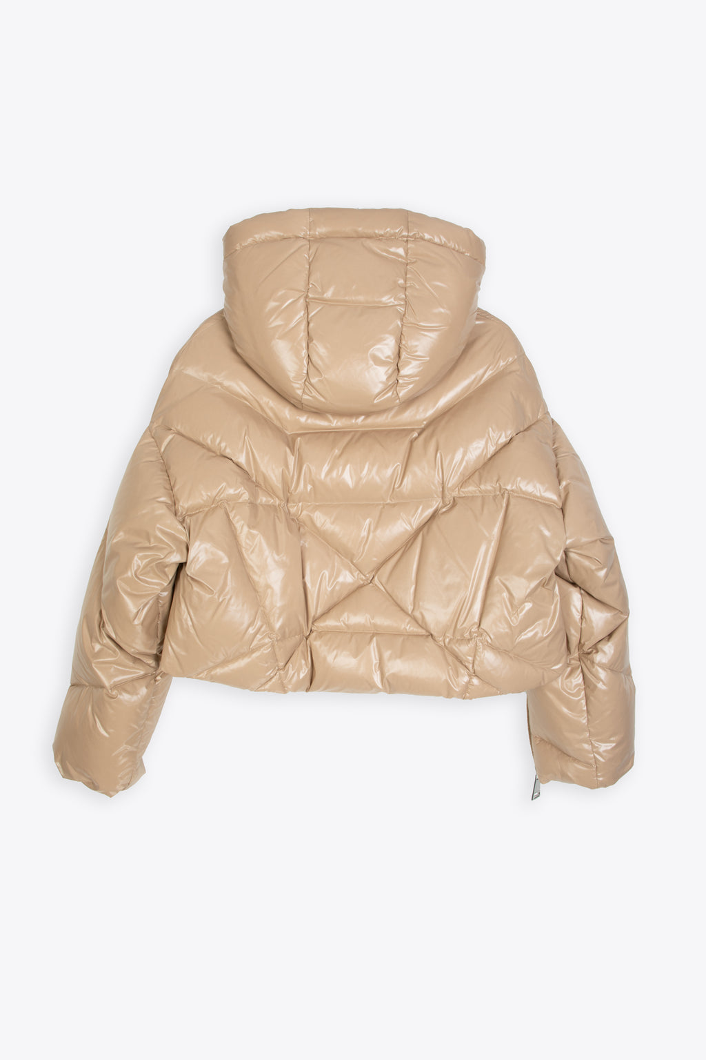 alt-image__Beige-shiny-nylon-hooded-puffer-jacket---Khris-Crop-Shiny-