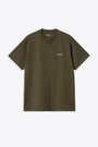 T-shirt in cotone verde militare con logo ricamato al petto - S/S Script Embroidery T-Shirt 