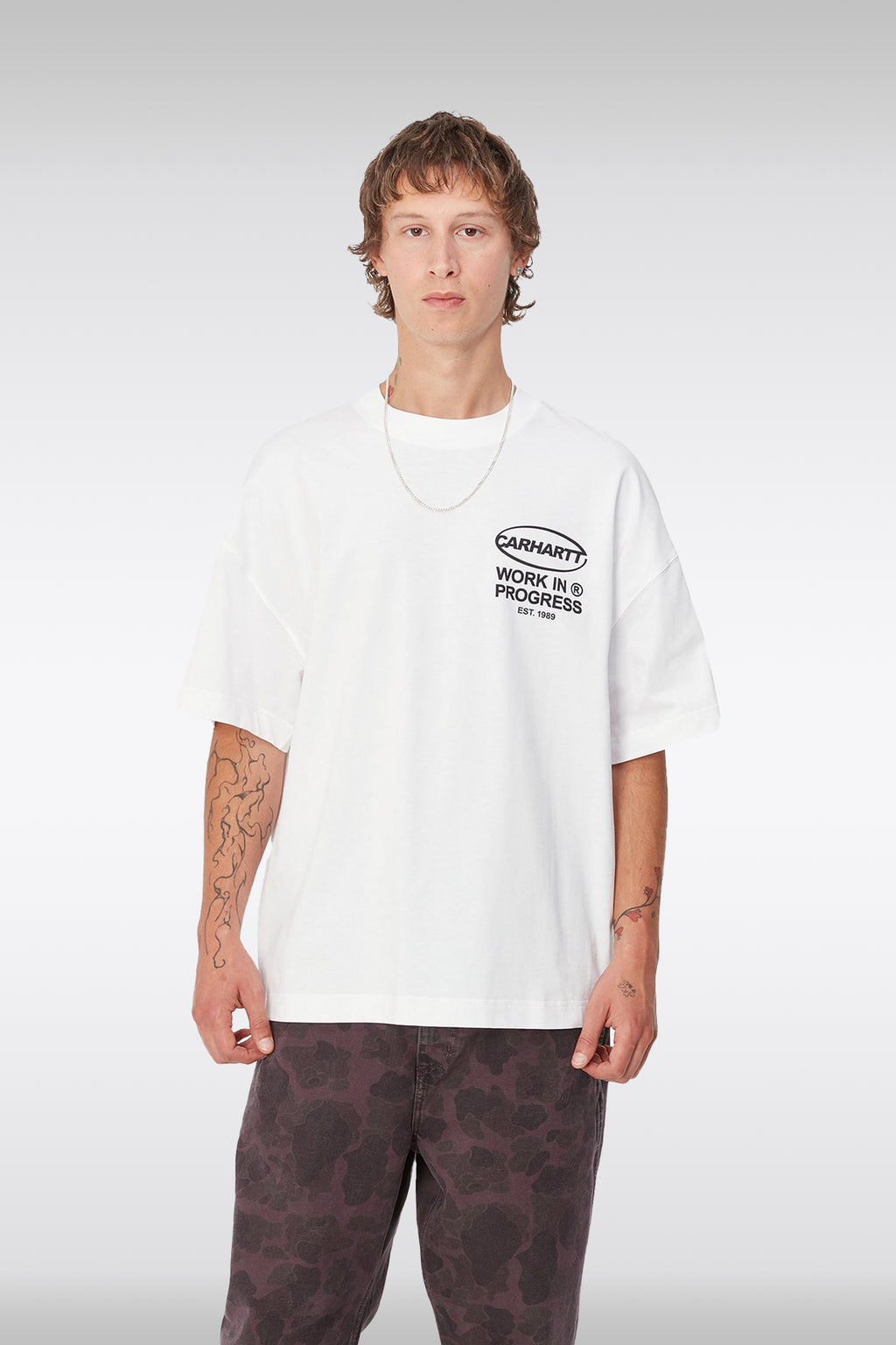 alt-image__White-cotton-t-shirt-with-logo-print-at-chest---S/S-Body-Of-Work-T-Shirt