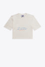 White cotton cropped t-shirt with front slogan print 