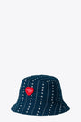 Pinstriped blue twill bucket hat with heart print - Drewe Bucket Hat 