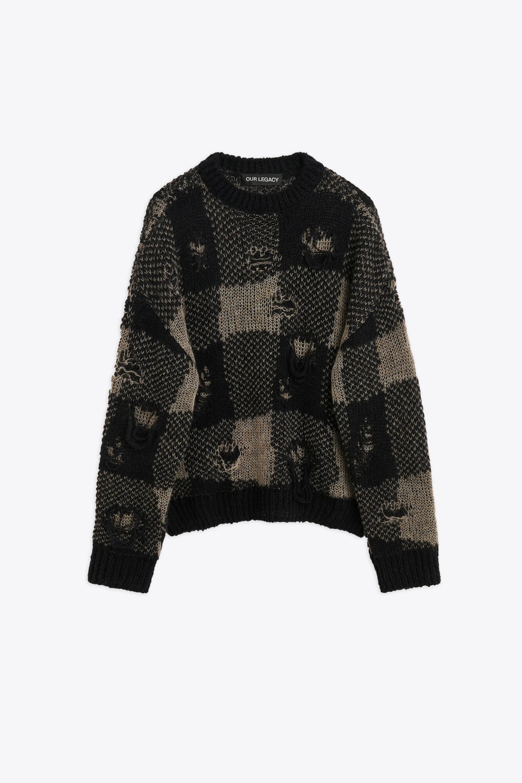 alt-image__Black/grey-check-wool-destroyed-sweater---Sonar-Roundneck