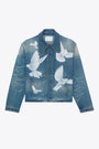 Giacca in denim blu sabbiato con stampa digitale - Freedom Doves Denim Jacket 