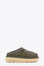 Dark olive green sheepskin slip-on clog - Bounce Clog Metal Logo  