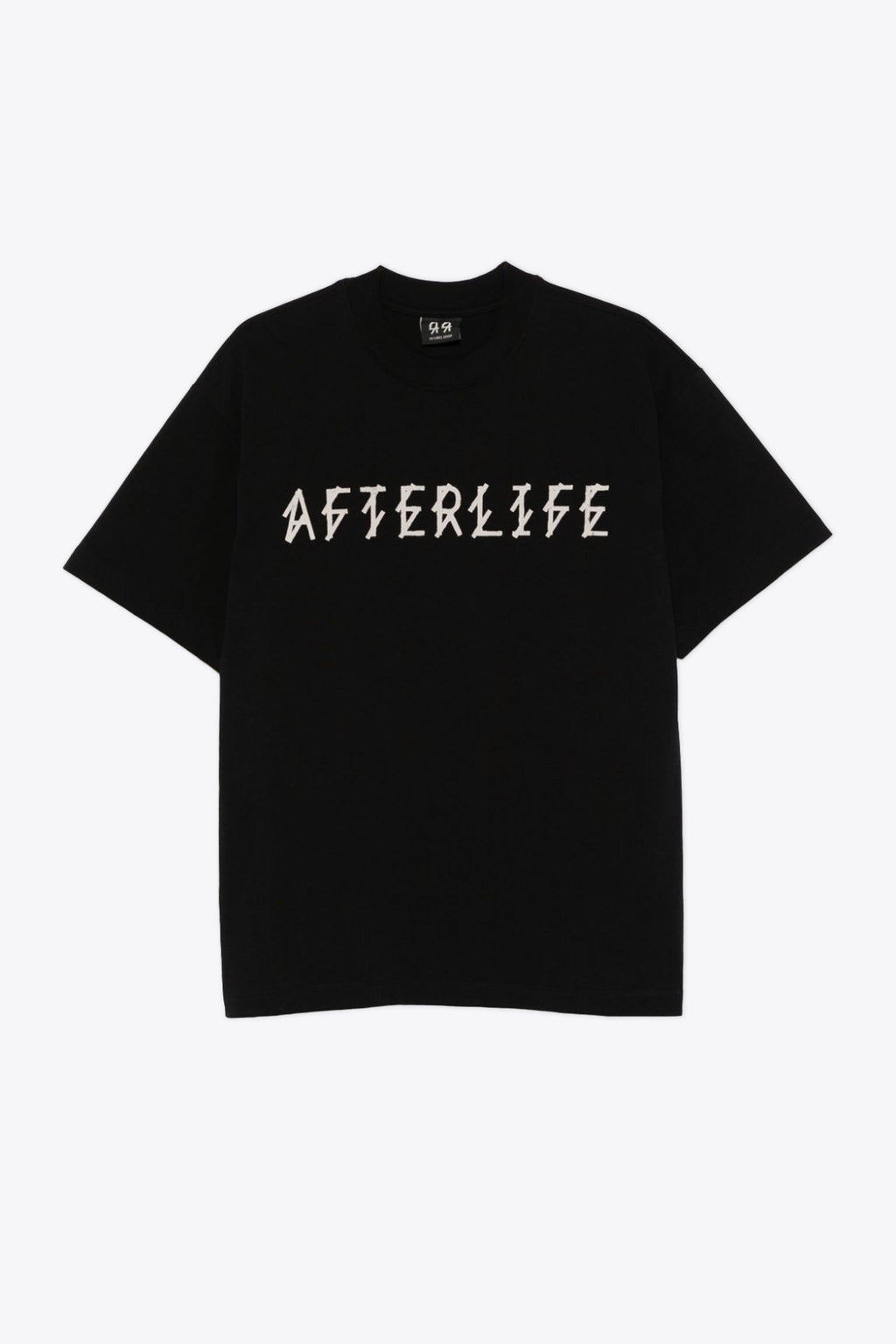 alt-image__T-shirt-nera-con-slogan-frontale-e-logo-sul-retro---Afterlife-Tee