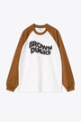 T-shirt in cotone bianca con maniche lunghe raglan marroni - L/S Brown Ducks Baseball T-Shirt 