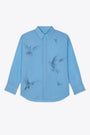 Camicia in cotone a righe bianco e celeste con stampa digitale - Freedom Doves Button Shirt 