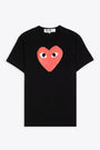 Black cotton t-shirt with big heart print 