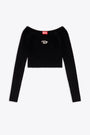 Black ribbed knit top with boat neckline - M Vera Ls 