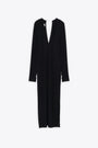 Black stretch jersey long dress with V-neck and long sleeves  