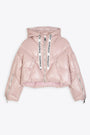 Powder pink shiny nylon hooded puffer jacket - Khris Crop Shiny  