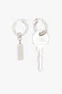 Silver brass pendant earrings with logo tag and key 