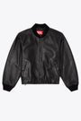 Black leather bomber jacket with drawtsring at bottom hem - L Ilyan 