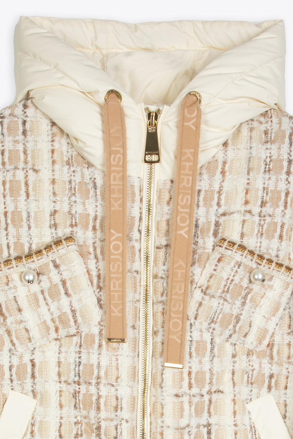 alt-image__Off-white-nylon-and-tweed-hooded-puffer-jacket---Khris-Tweed