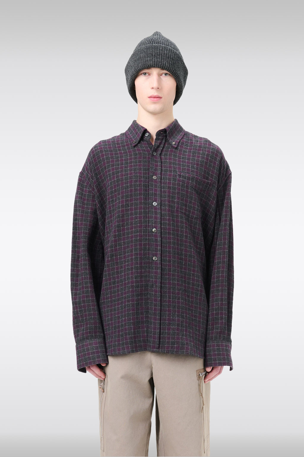 alt-image__Camicia-in-flanella-a-quadri-grigio-e-viola---Borrowed-BD-Shirt