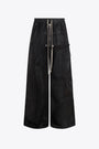 Pantalone baggy cargo in denim cerato nero - Imbalanced Double Cargo 