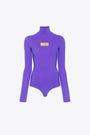 Body in lycra viola con maniche lunghe e logo al petto 